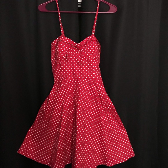 womens red and white polka dot dress
